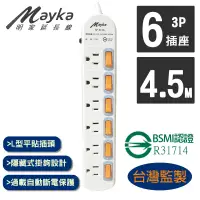 在飛比找博客來優惠-【Mayka 明家】6開6插 3P 電腦/家用延長線 4.5