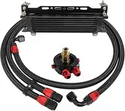 PKSABB 10 Row AN10 Engine Transmission Oil Cooler and Filter Relocation Sandwich Plate Adapter,Hose Line Kit with Mounting Bracket