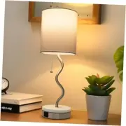 Marble Base Table Lamp - Modern Bedside Lamp with USB Port & Pull Silver+Marble