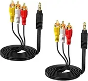 2-Pack 3.5mm to RCA Cable [5ft Each], 1/8" TRRS to 3 RCA Male AV Audio Video Cord for Camcorder, Handycam, TV, Smartphones, MP3, Home Theater, DVD Player – Gold-Plated Connectors (Black)