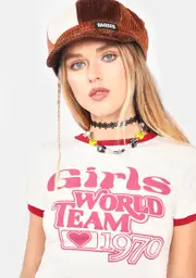 [Dolls Kill] Ivory Bind Red Adrenaline Girls World Team Ringer Tee