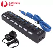 7 Port High Speed Multi USB Hub USB 3.0 With Power Supply and Switches