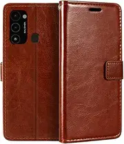 [Shantime] Leather Case Compatible with Tecno Spark 9, Business Design Magnetic Flip Cover with 3 Card Slots, Photo Frame, and Hidden Wallet(Brown)