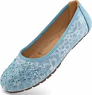 Reimferce Ballet Flats for Women Dressy : Black 8 Comfortable Dress Rhinestone Lace Wedding Flat - Ladies Slip On Walking Office Shoes