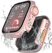 [2 Pack] Change to Ultra Waterproof Case for Apple Watch 9 8 7, Looks Like Ultra Case Cover Built in Tempered Glass Screen Protector for iWatch Series 7 8 9 (Rose Gold, 41mm)