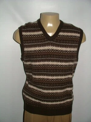 NEW WT JOS A BANK EXECUTIVE V-NECK VEST SIZE L LAMBS WOOL NYLON BROWN #185
