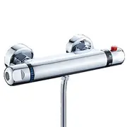 Thermostatic Shower Mixer Bar Wall Mounted Chrome, Shower Mixer Tap with 38℃ Anti Scald Safty Button, Outlet G1/2 Round Mixer Bar Wall Mount