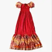Anthropologie Kindred Off Shoulder Long Maxi Dress Size M Medium Red Boho