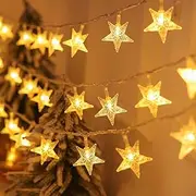 Fairy Lights,10M 80LEDs Star String Lights Battery Operated - H HOME-MART Star Fairy String Lights, Waterproof for Indoor Bedroom Tent Loft Bed Patio Party Christmas Lights, Warm White