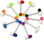 [TOZLU] New 10PCS Pill Capsule Tongue Nipple Bar Ring Barbell Body Piercing Jewelery Comfortable and Environmentally（Random Color） Handy and Professional