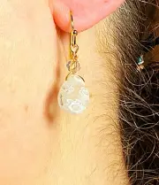 White Millefiori Earrings Flowers Hook Hypoallergenic Gold Filled Boho Bohemian
