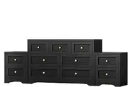 ALFORDSON Hamptons *1x Chest of 7 Drawers＆*2X 2-Drawer Bedside Tables Combo Set, Tallboy Dresser, Modern Storage Cabinet Set for Hallway,Bedroom, Living Room, Black