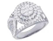 10K White Gold Real 2.3CT Diamond Round Cluster Ring 14MM
