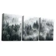 Canvas Wall Art For 12x16inches*3pcs Modern Foggy Forest Trees Paintings