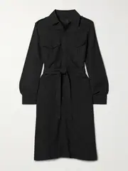 [Nili Lotan] Nili Lotan - Marcia Belted Linen-voile Midi Shirt Dress - Black - small small Black