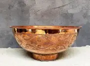 Handcrafted Engraved Copper Basin , Round Hammered Copper Vessel Sink Bathroom