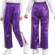 [iEFiEL] Unisex Girls Boys Sequin Wide Leg Pants for Hip Hop Jazz Performance Trousers Disco Party Costume