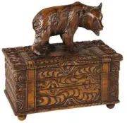 Lidded Box Playful Cub Bear Rustic Intricately Carved Hand-Cast Resin OK Casting