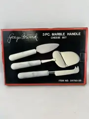 Georges Briard Cheese Knife Set Chrome & Marble Handle MCM Slicer Spreader