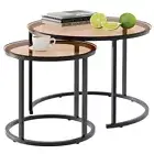 Nesting Coffee Table Set of 2, Small Round Nesting Tables Glass Brown Glass