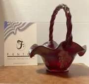 Fenton Ruby Amberina Stretch Basket, Signed Don Fenton, HP By D Robinson ‘03’NOS