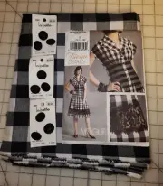 Vogue 8353 sewing Dress pattern with Checked Black & White fabric and buttons