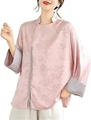 [LINGYUXUAN] Women Elegant Ethnic Style Chinese Traditional Shirt Top Exquisite Floral Print Tang Suit Loose Long Sleeve Blouse