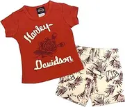[HARLEY-DAVIDSON] Baby Girls' 2 Piece Infant Rib Short Sleeve Tee & Bike Short Set