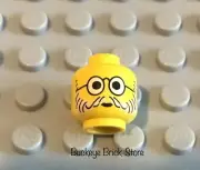 LEGO Minifig Head Older Man Grandpa Grandfather White Facial Hair Round Glasses