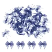 50Pcs Mini Chiffon Ribbon Bow 1" Mini Fabric Satin Craft DIY Navy Blue