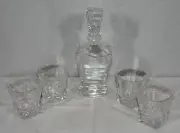 MAKETH THE MAN ART DECO CRYSTAL WHISKEY DECANTER W/ 4 ROCK GLASSES NEW IN BOX