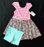 Tommy Bahamas Girls Sizes 5 & 7 Capped Sleeve Knit Dress with Bike Shorts Set