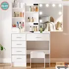 Dressing Table Vanity Makeup Desk with 10 LED Bulbs Mirror and 6 Drawers & Stool