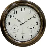 Outdoor Weatherproof Garden Wall Clock, 18 Inch Large Wall Clock with Thermometer Hygrometer Combo,Stylish Classically Styled Easy to Read Indoor Outdoor Pool Fence Decoration Cloc