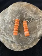 Native American Navajo Sterling Orange Spiny Oyster Bead Earrings 13057