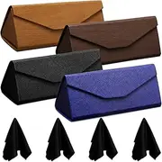 [Flutesan] 4 Pack Foldable Glasses Sunglasses Case PU Hard Shell Eyeglasses Case Leather Glass Case 4 Cleaning Cloths