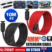 2X 10M 4mm² Solar Panel Extension Cable Wire Connector Regulator House Caravan