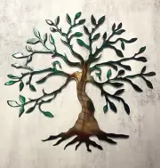 Olive Tree of Life - Metal Wall Art - Copper and Green Tinged 14"