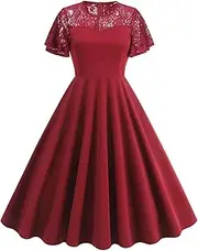 [Generic] Evening Dresses for Women Elegant - Women's Lace Patchwork Vintage Dress Cocktail Dresses Elegant Plus Size Evening Dresses Swing Dresses for Women Plus Size Wedding Guest Dresses