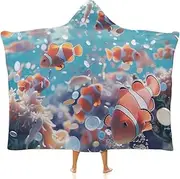 [Ausinbed] Flatfish Wearable Cloak Hooded Blanket Fleece Hooded Robe Cloak Arctic Velvet Warm Throw Quilt Poncho Soft Nap Blanket Novelty Blanket Air Conditioning Blanket,40"x50"