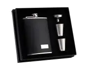 Hip Flask Gift Set,Hip Flasks for Liquor for Men with Black Leather Cover