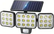Solar Lights Outdoor, 3000LM Brighter Lens Motion Sensor Outdoor Lights, 3 Heads Solar Flood Light Outdoors Waterproof, Upgrade Glass Panel, 3 Modes Security Light Motion for Outside Yard