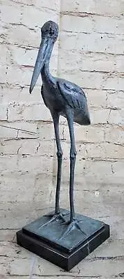 Hot Cast Bronze Metal Stork Sculpture Statue on Marble Base by Rembrandt Bugatti
