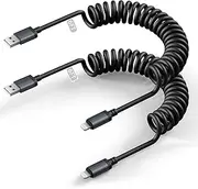 VAVCASE 6FT 2Pack Coiled iPhone Charger Cable, USB to Lightning, Fast Charging, Data Sync, Compatible with iPhone 14/13/12, iPad Pro/Air Pro