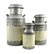 Set of 3 Galvanized Old Style Milk Jug Planter Containers