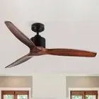 52 in. Solid Wood Ceiling Fan Black with 3-Blades without Light, DC Reversible