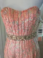 New Sherri Hill Heavily Beaded Peach High Low dress style 8503 size 0