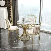 3 Piece Round Faux Marble Dining Table Table Set, Dining Room Table Set for 2 Open-Back Upholstered Room Chair for Living Room(White,3_60CM)