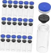 OKUMEYR 20pcs 10ml Transparent Vials with Flat Bottom for Science and Lab Use Clear Vial Bottles with Caps for Essential Oils and Liquid Storage