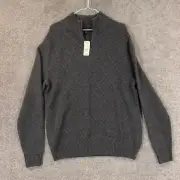 Brooks Brothers Italian Yarn Sweater Mens Medium 1/4 Zip Gray Argyle NEW $149